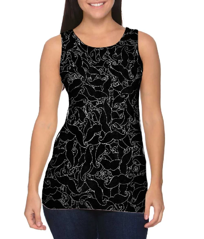 Women's Cropped Tank Tops with Vintage Band LogosMoustache Hipster Ride