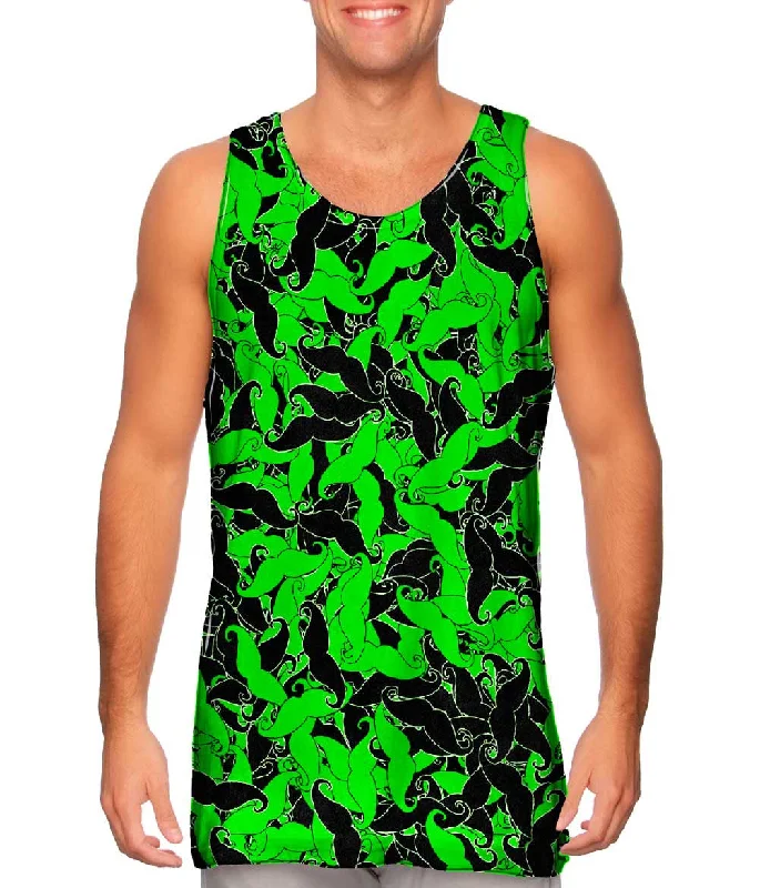 Plus Size Women's Ruffled Hem Tank Tops with Floral PrintsMoustache Ride Green Black