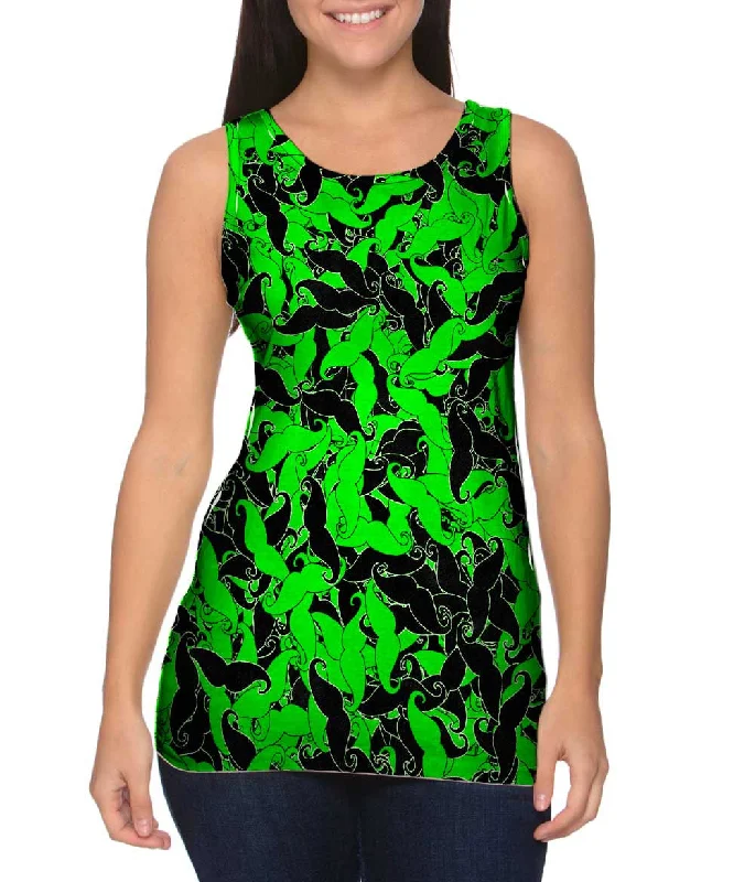 V - Neck Women's Moisture - Wicking Tank Tops for RunningMoustache Ride Green Black