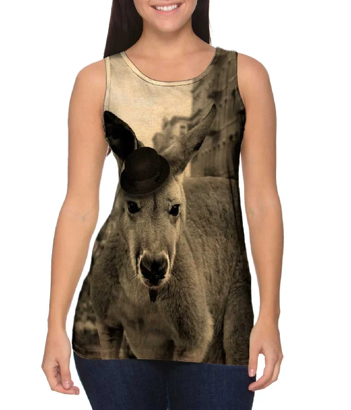 Plus Size Women's Puff - Sleeve Tank Tops in Pastel HuesMustache Kangaroo