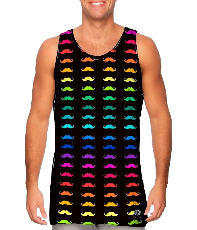 Plus Size Women's Criss - Cross Back Tank Tops in Neon ColorsMustache Rainbow