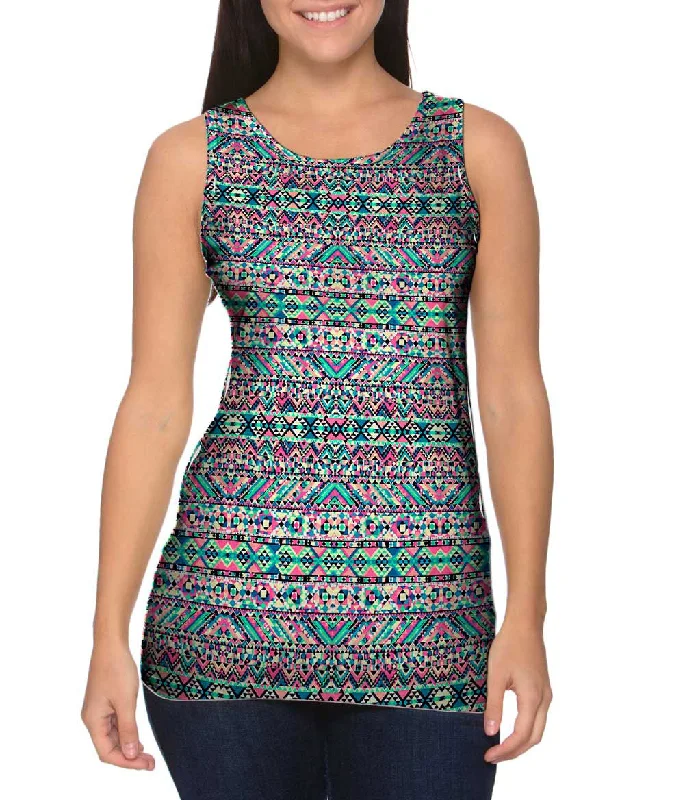 V - Neck Women's Moisture - Wicking Tank Tops for RunningMuted Tribal Digital Pattern