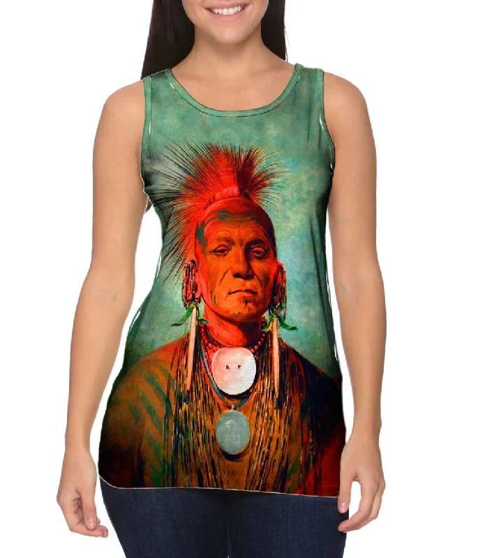 Plus Size Women's Ruffled Hem Tank Tops with Floral PrintsNative American Art - "See Non Ty A An Iowa Medicine Man" (1844)