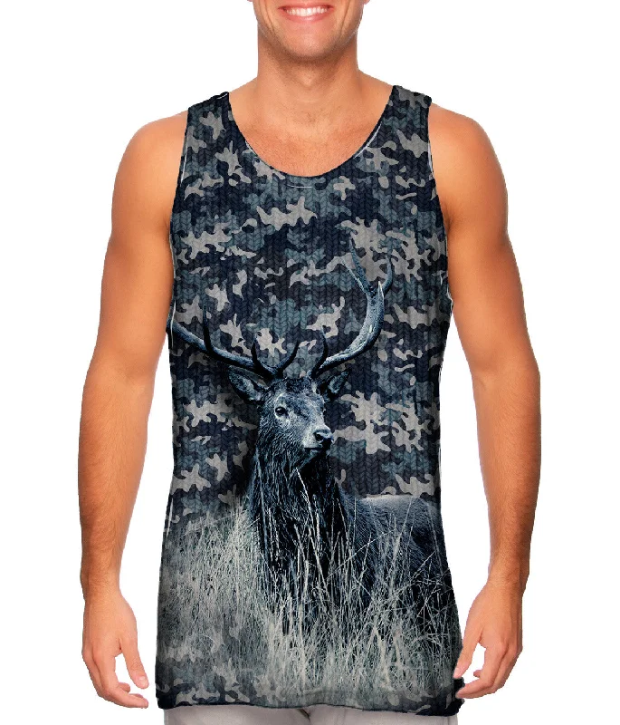 Plus Size Women's Glitter - Trimmed Tank Tops for Party NightsNavy Camouflage Deer