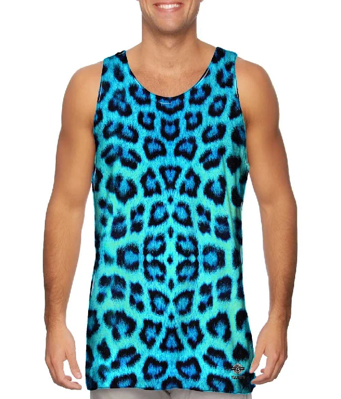 Plunge Neck Women's Seamless Tank Tops for a Smooth FitNeon Blue Leopard Animal Skin