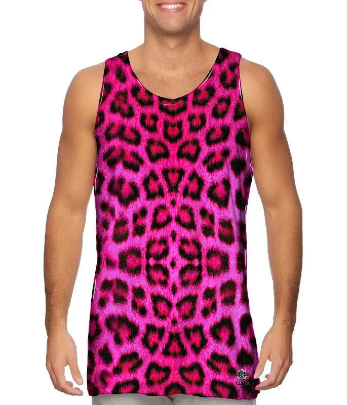 Crew Neck Women's Sustainable Tank Tops Made from Recycled MaterialsNeon Pink Leopard Animal Skin