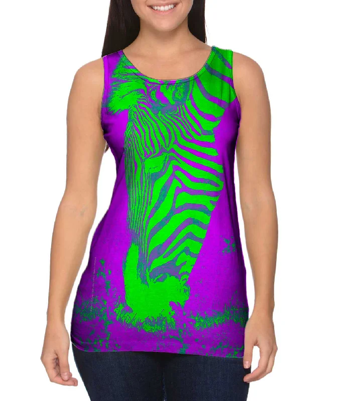 Plunge Neck Women's Seamless Tank Tops for a Smooth FitNeon Pink Zebra