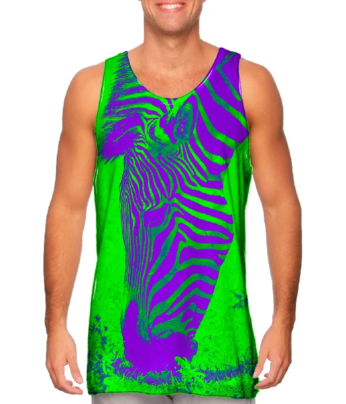 High - Neck Women's Silk Blend Tank Tops for a Luxurious FeelNeon Purple Green Zebra