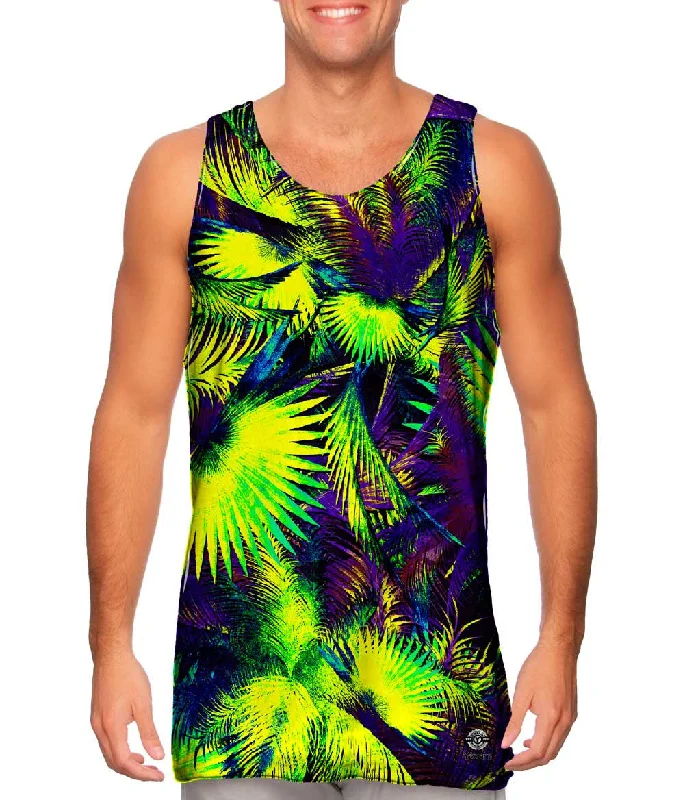 Women's Sleeveless Ribbed Tank Tops for a Trendy LookNeon Purple Palm Jungle