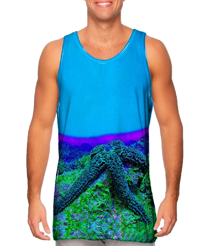 Crew Neck Women's Sustainable Tank Tops Made from Recycled MaterialsNeon Starfish Glow Underwater