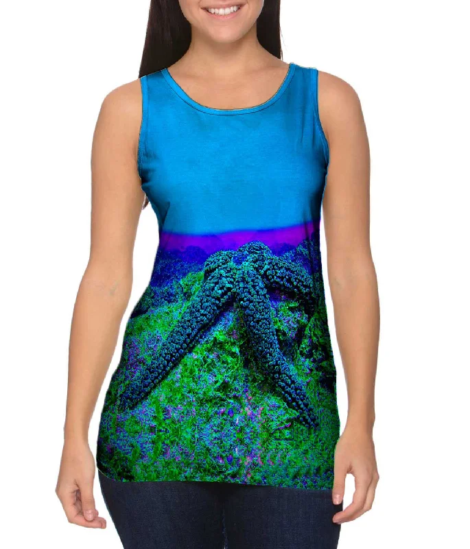 Halter Neck Women's Modal Blend Tank Tops for ComfortNeon Starfish Glow Underwater