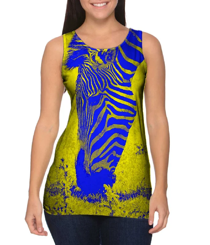 Mock Neck Women's Performance Tank Tops for CyclingNeon Yellow Zebra