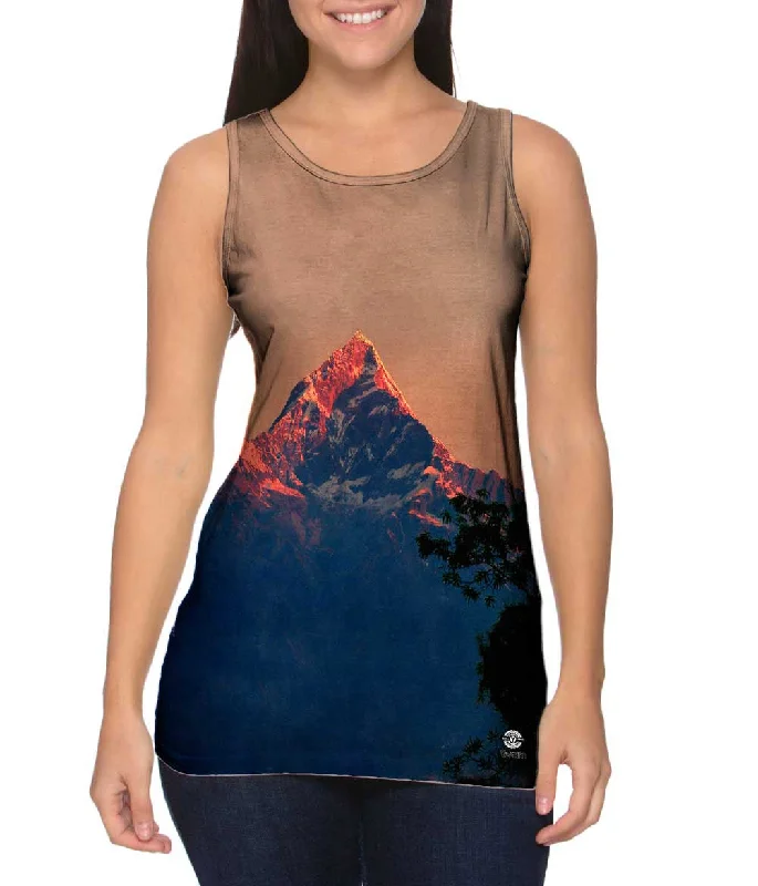 Plus Size Women's Glitter - Trimmed Tank Tops for Party NightsNepal Machhapuchhre Peaks