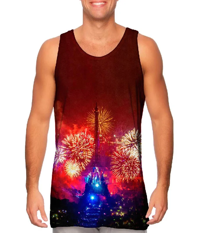 Plus Size Women's Glitter - Trimmed Tank Tops for Party NightsNew Years Eiffel Tower Fireworks