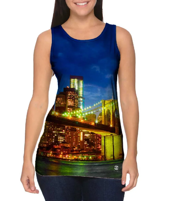 High - Neck Women's Silk Blend Tank Tops for a Luxurious FeelNew York Skyline Navy Night