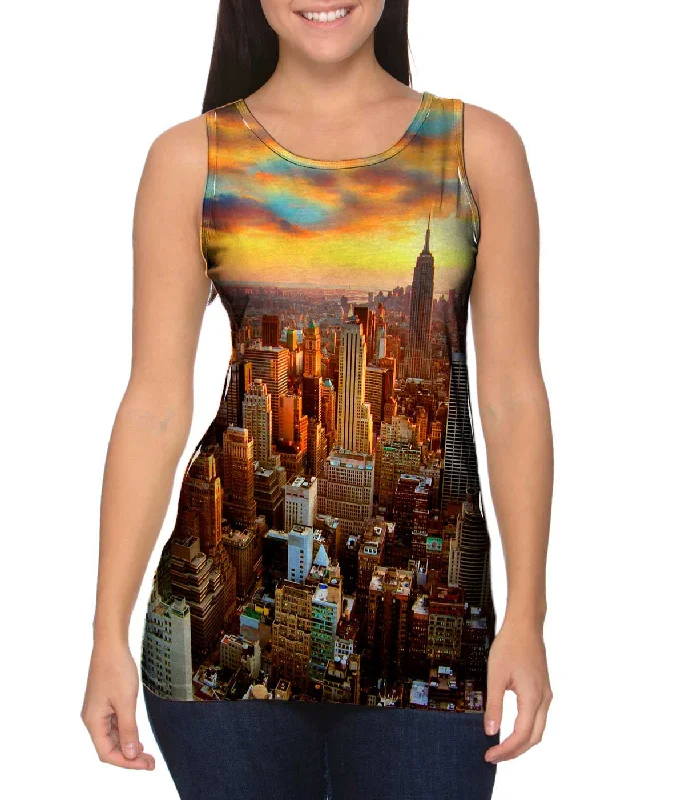 Plus Size Women's Glitter - Trimmed Tank Tops for Party NightsNew York Sunset