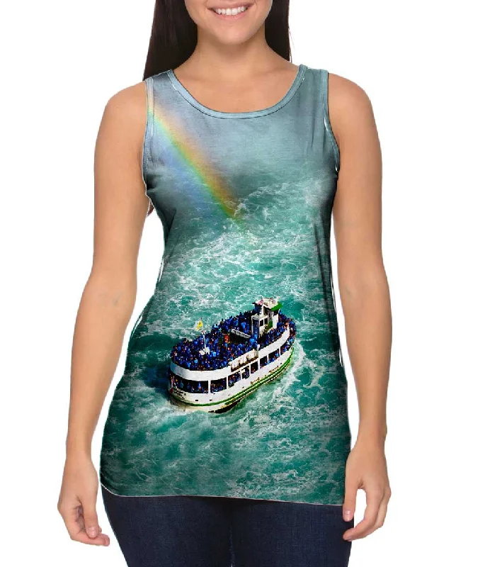 Plus Size Women's Glitter - Trimmed Tank Tops for Party NightsNiagara Falls Mist Rainbow