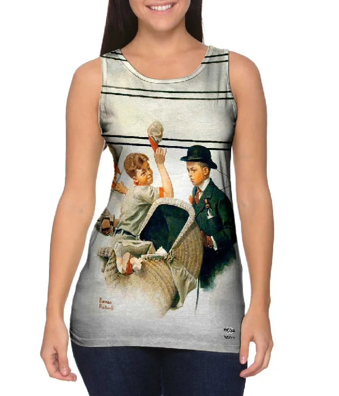 Square Neck Women's Organic Cotton Tank Tops in Earth TonesNorman Rockwell - "Boy With Baby Carriage 1916"