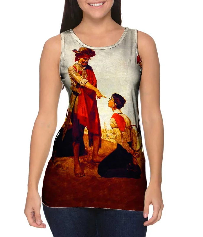 Plus Size Women's Ruffled Hem Tank Tops with Floral PrintsNorman Rockwell - "Cousin Reginald Plays Pirate" (1917)