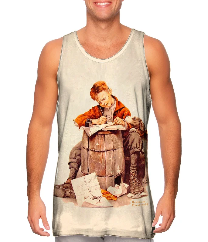 Plus Size Women's Ruffled Hem Tank Tops with Floral PrintsNorman Rockwell - "Little Boy  Writing a Letter" (1920)