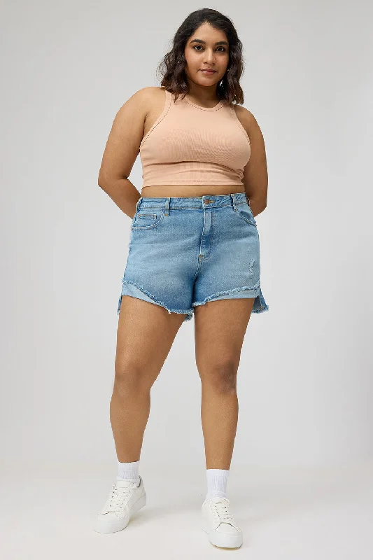 Bermuda Women Shorts for a Classic and Sophisticated LookPowder Blue Upturn Denim Shorts