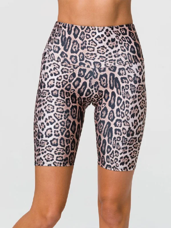 Stretchable Women Shorts for Maximum MobilityLeopard High Rise Bike Short