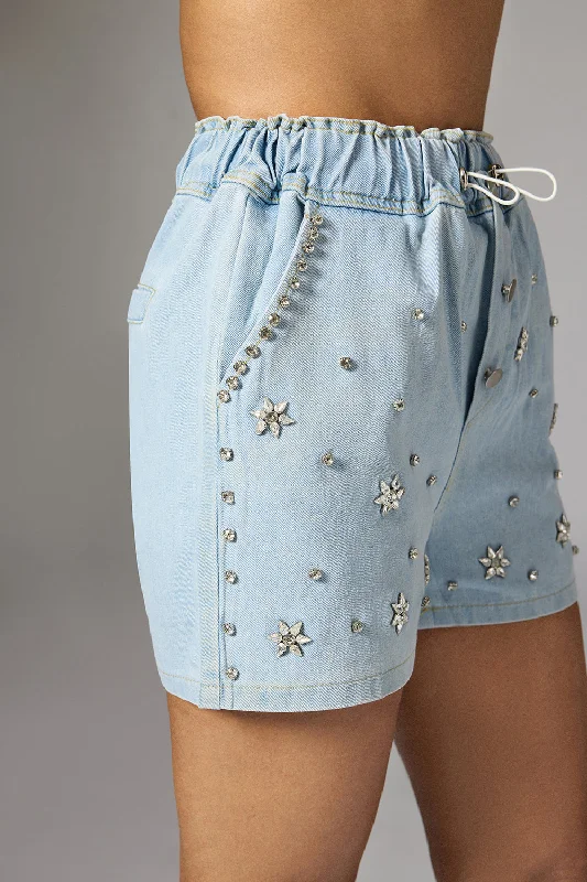 Patterned Geometric Women Shorts for a Modern AppealCrystal Garden Blue Flexible Shorts