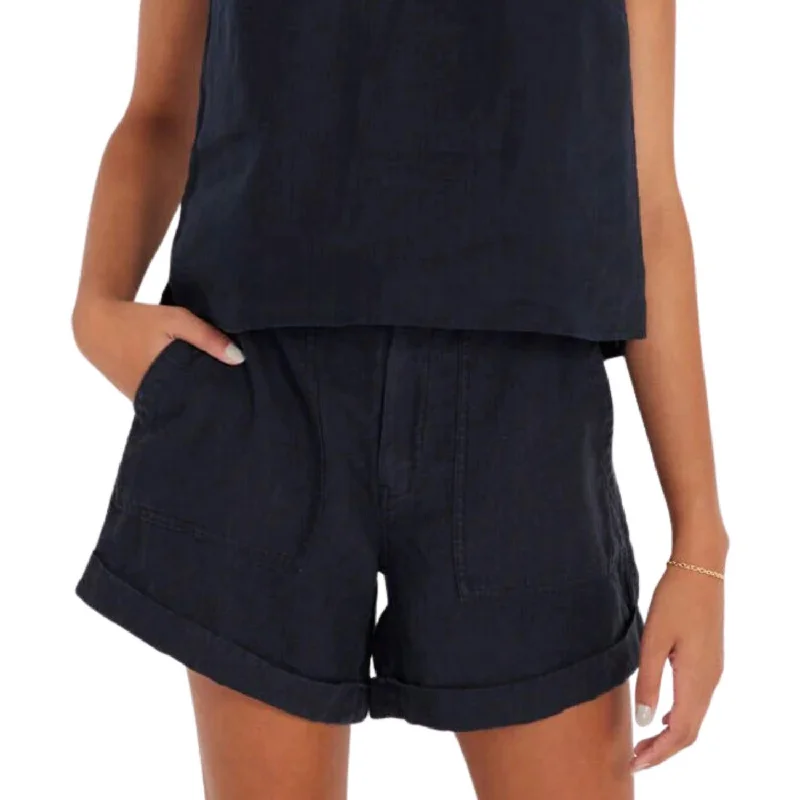 Cuffed Women Shorts for a Laid - Back and Trendy LookPalmer Linen Short In Black