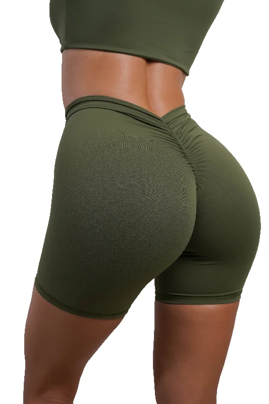Printed Floral Women Shorts for a Summer - Ready StyleSCULPT V-BACK SHORTS - OLIVE GREEN