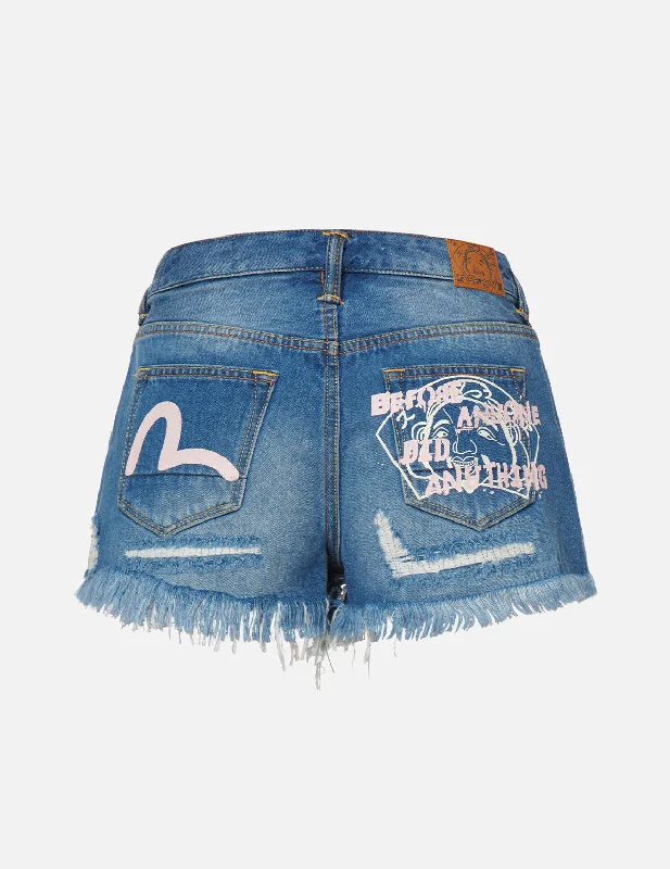 Plus Size Women Shorts with a Comfortable and Stylish FitSeagull and Godhead Print Denim Shorts