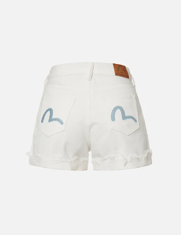 High - Waisted Women Shorts for a Retro and Flattering LookSeagull Embroidery Denim Shorts