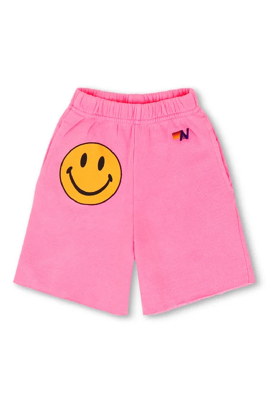 Embroidered Women Shorts with Intricate DesignsSMILEY KIDS SWEATSHORTS - NEON PINK