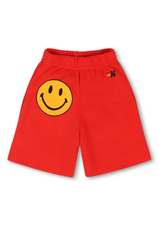 Stretchable Women Shorts for Maximum MobilitySMILEY KIDS SWEATSHORTS - RED