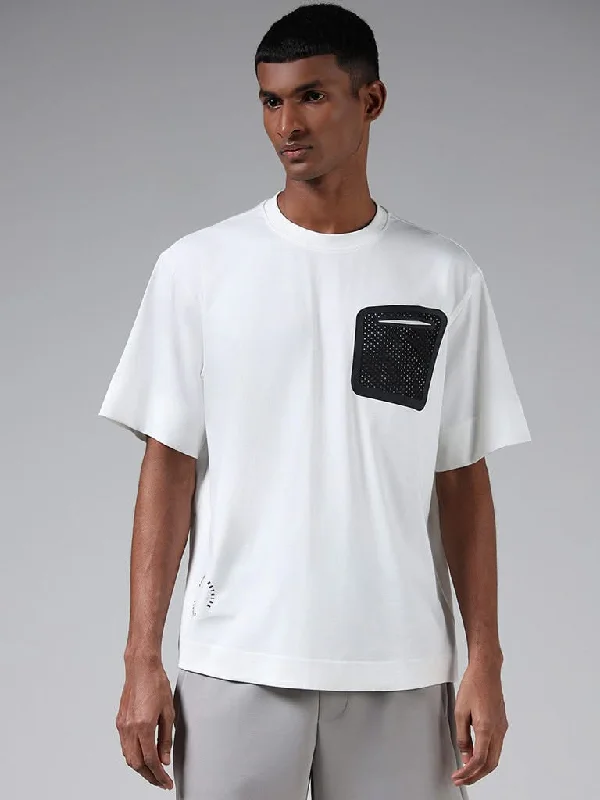 Bermuda Women Shorts for a Classic and Sophisticated LookStudiofit Off White Mesh Patch Pocket Detailed Cotton Blend Relaxed-Fit T-Shirt