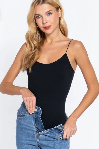 Organic Cotton Bodysuits for an Eco - Friendly and Comfortable OptionACTIVE BASIC Ribbed Round Neck Seamless Cami Bodysuit