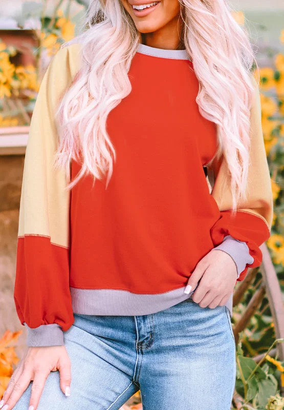 Ruffled Bodysuits with a Playful and Feminine TouchColor Block Round Neck Long Sleeve Sweatshirt