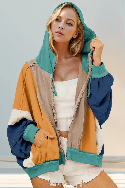 Ruffled Bodysuits with a Playful and Feminine TouchColor Block Zip Up Hoodie