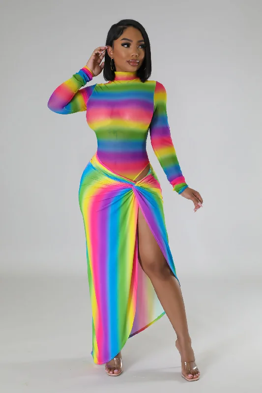 High - Neck Bodysuits for a Modest and Sophisticated LookColorful Vision Bodysuit Skirt Set