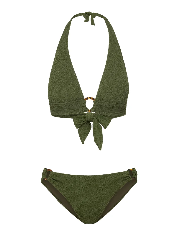 Maternity bikini for expecting mothers to enjoy the beach comfortablyErin Top + Ring Trim Bottom in Olive Texture