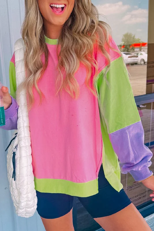 High - Neck Bodysuits for a Modest and Sophisticated LookExposed Seam Color Block Long Sleeve Sweatshirt