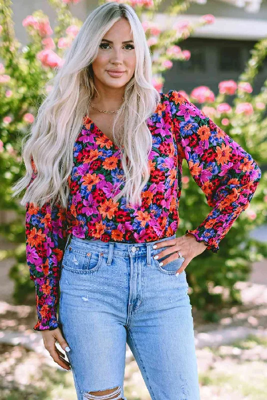 Seamless Bodysuits for a Smooth Underwear LookFlower Surplice Long Sleeve Top