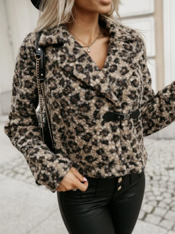 Plus - Size Bodysuits with a Comfortable and Flattering FitFuzzy Animal Print Collared Neck Coat