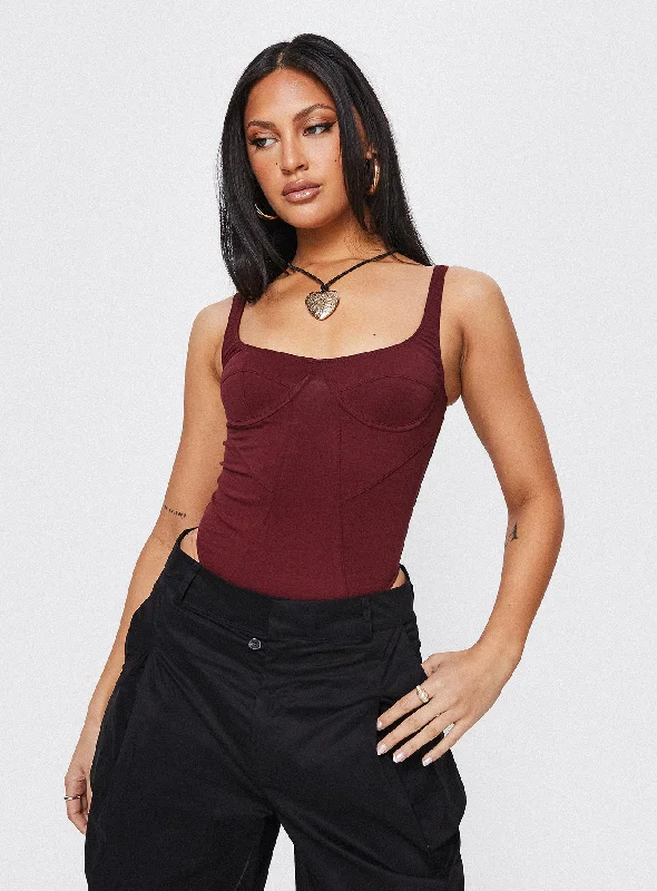 Mesh Bodysuits for a Bold and Edgy Fashion StatementJe Taime Bodysuit Burgundy