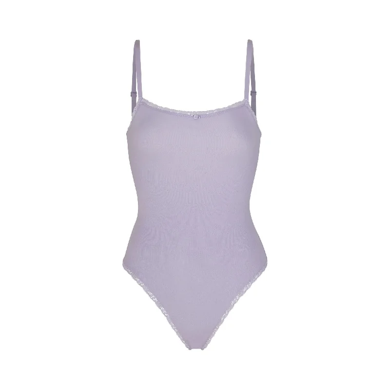 Mesh Bodysuits for a Bold and Edgy Fashion StatementLACE POINTELLE CAMI BODYSUIT | LAVENDER