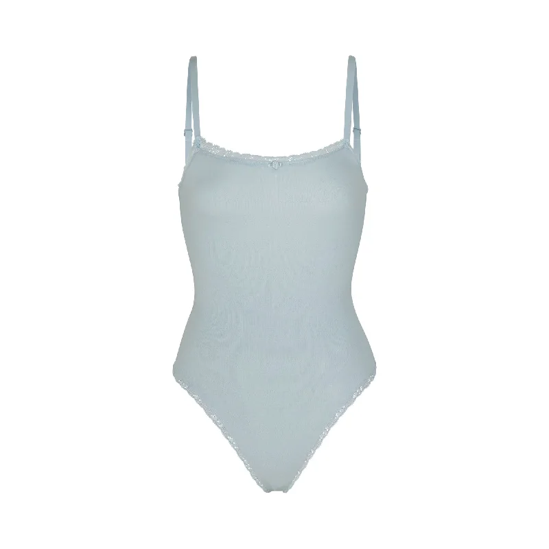 Button - Front Bodysuits with a Classic and Timeless AppealLACE POINTELLE CAMI BODYSUIT | SKY