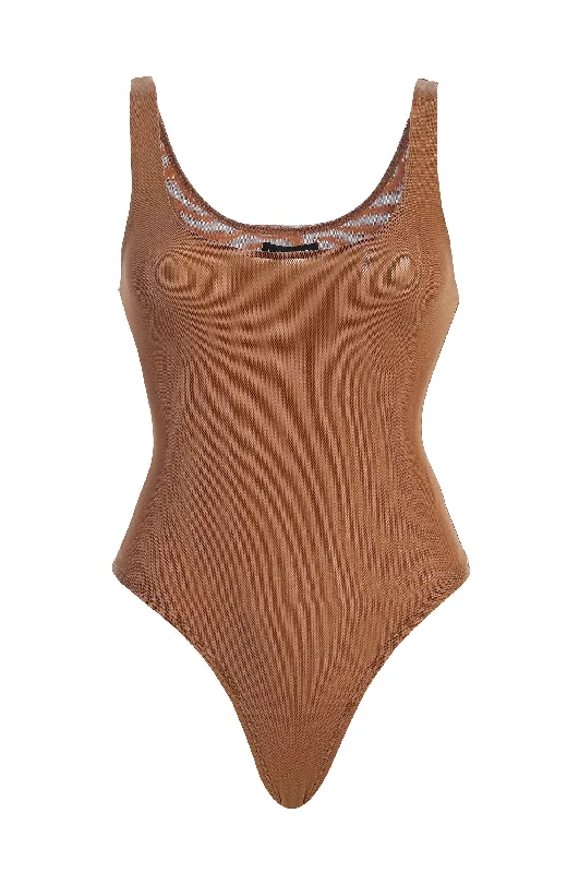 Mesh Bodysuits for a Bold and Edgy Fashion StatementPecan Mesh Essentials Tank Bodysuit Undergarment