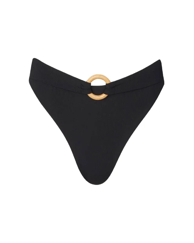 High - waisted bikini for a retro and tummy - flattering lookRiley Black Ribbed High Waisted Bottom