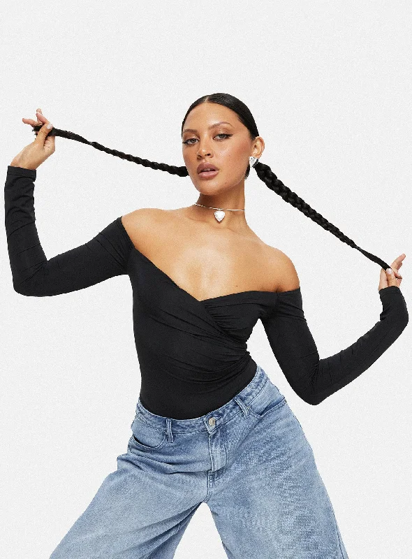 Lace Bodysuits for a Sexy and Elegant Bedroom LookTarine Wrap Bodysuit Black